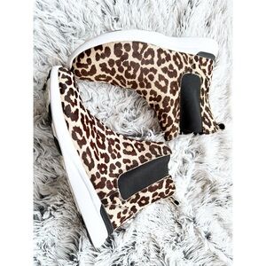 APL Leopard Print Wedge Booties in Tan and Black